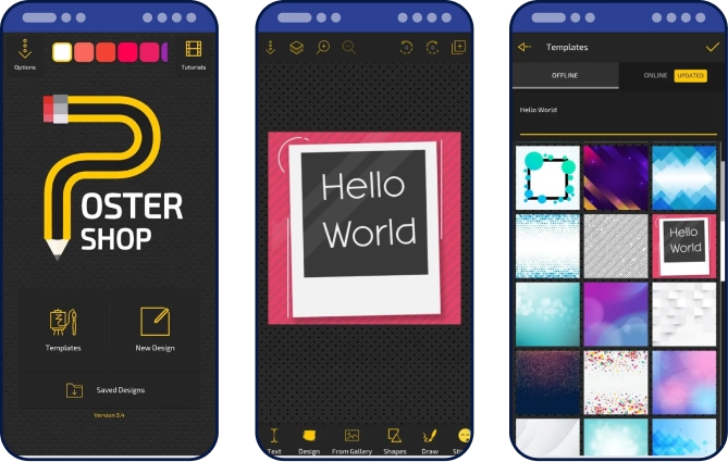Postershop mobile application screens
